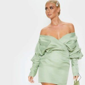 Sage Green Off The Shoulder Ruched Bodycon Dress